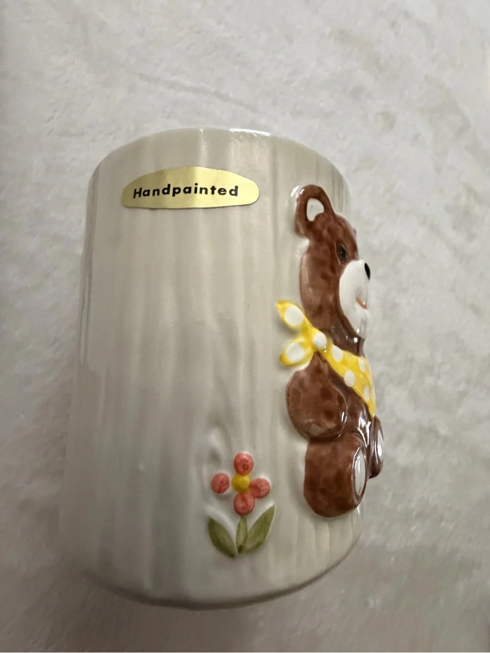 Otagiri Vintage Cream 3D Hand Painted Teddy Bear Ceramic Mug Cup